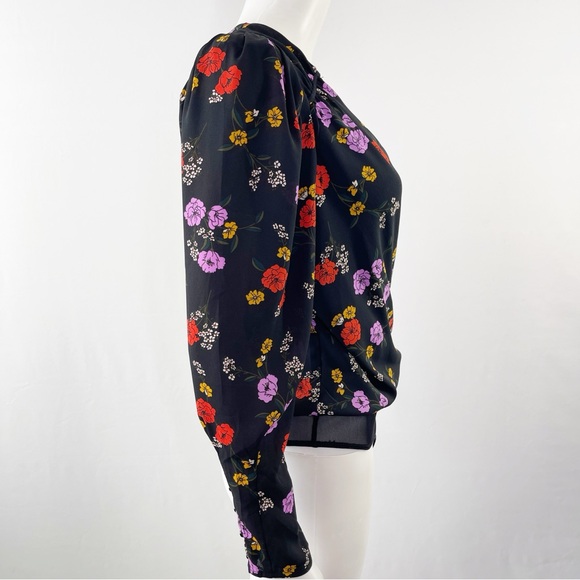 ASTR The Label Long Sleeve Bodysuit Black Floral Faux Wrap Surplice V-Neck XS - Picture 6 of 9